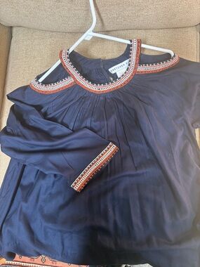 Gretchen Scott Navy Cold-Shoulder Tunic with Embroidered Trim